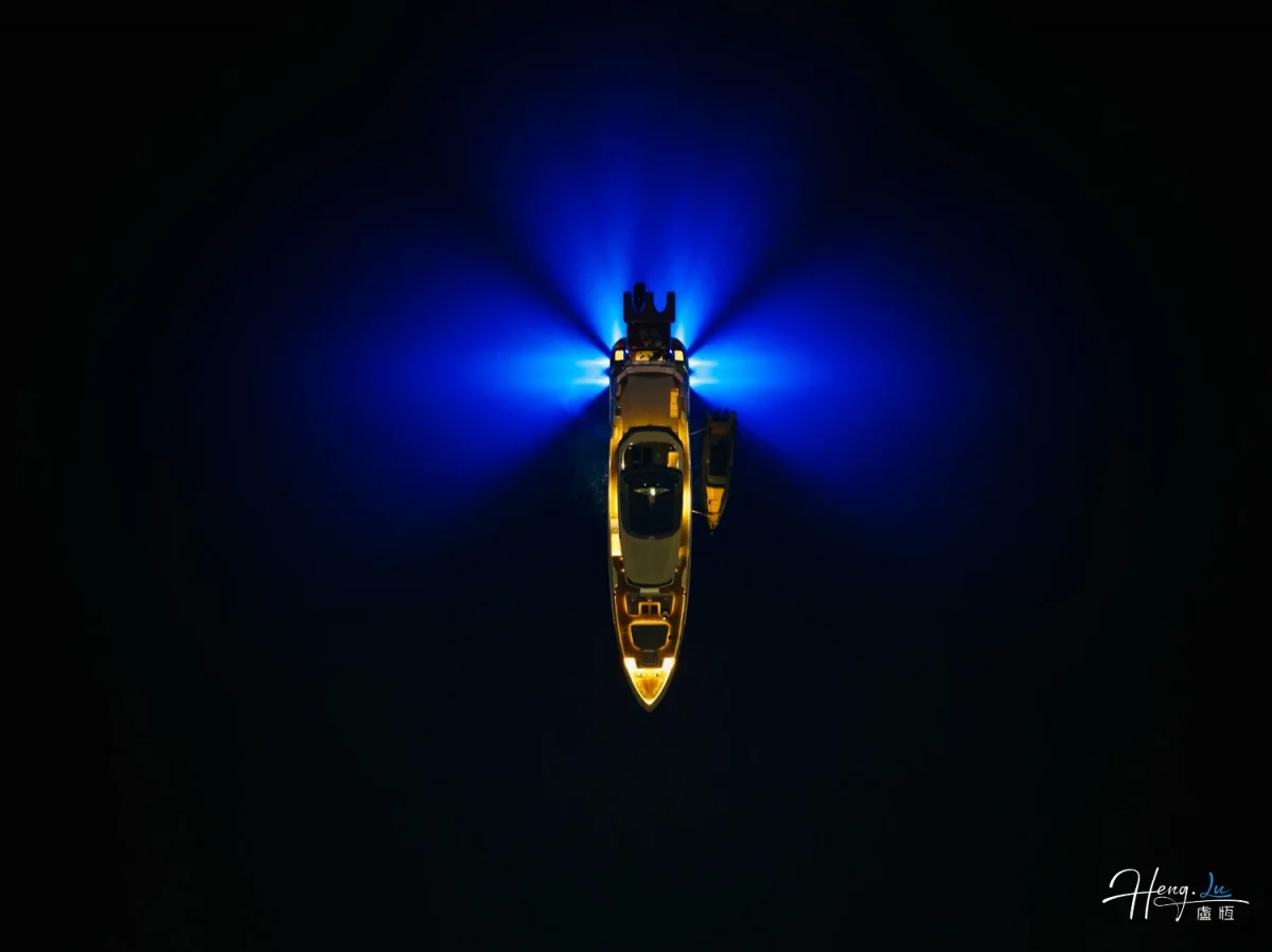 Top View Boat With Blue Lights