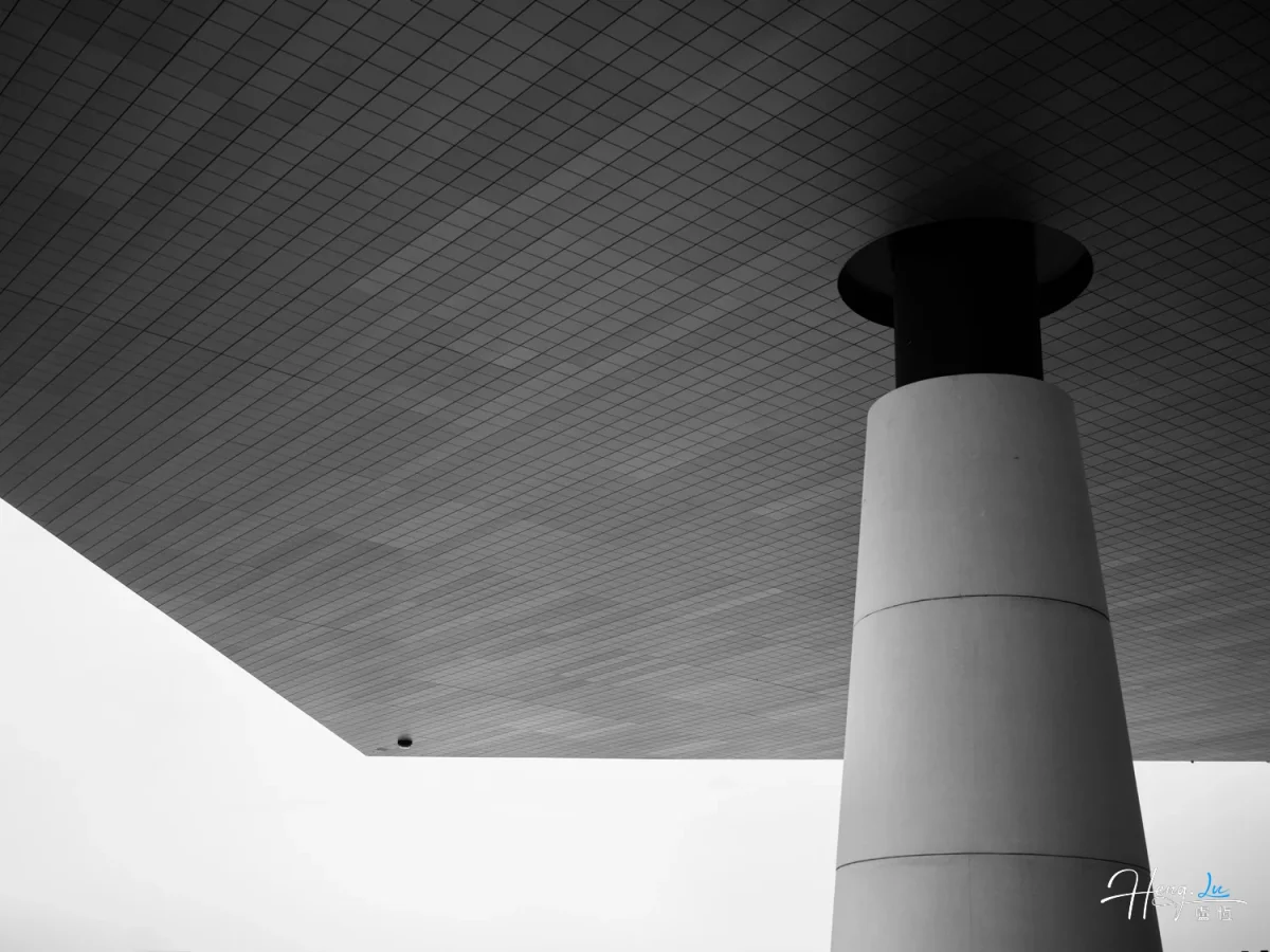 Minimalist Black And White Architecture Column And Tiled Ceiling