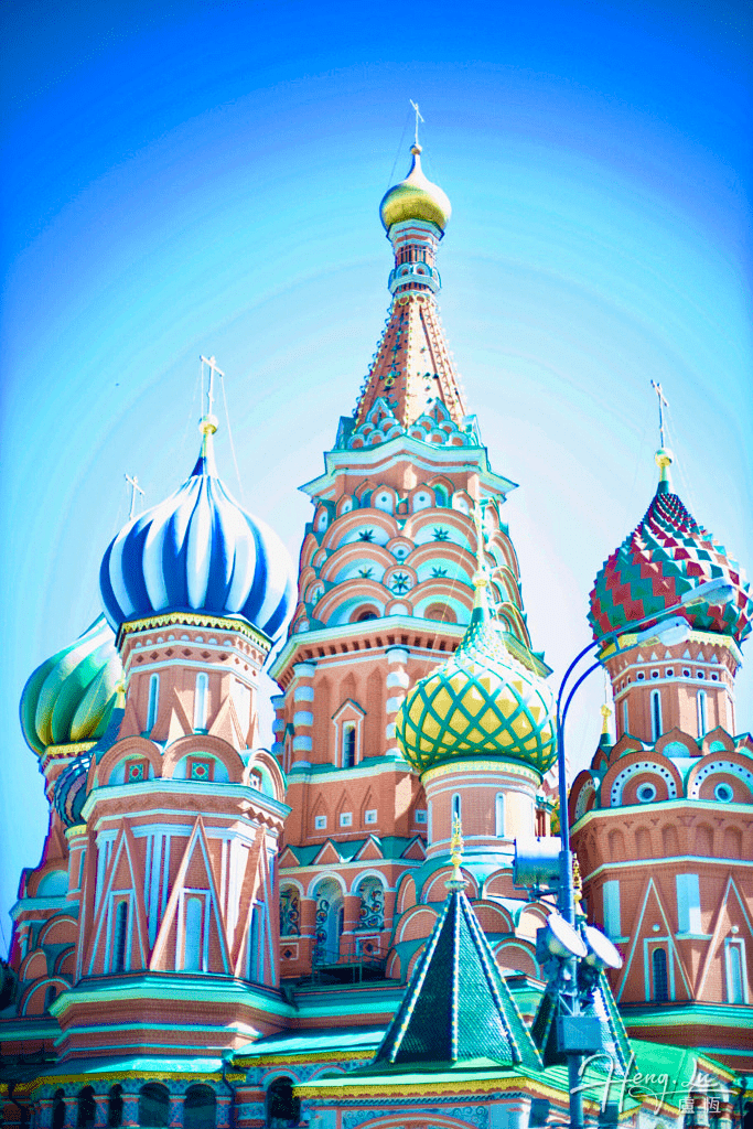 Colorful Russian Cathedral Domes Blue Sky