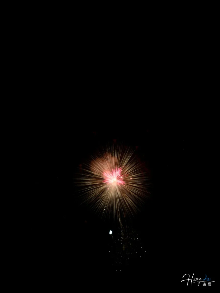 Soft Golden Firework Blooms With Red Center In Dark Sky