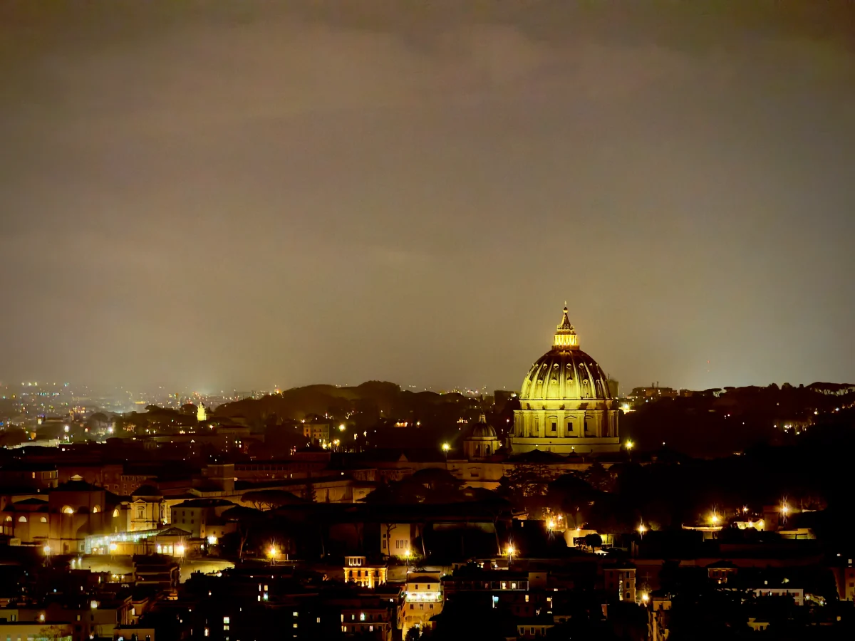 Golden Dome Over City At Night