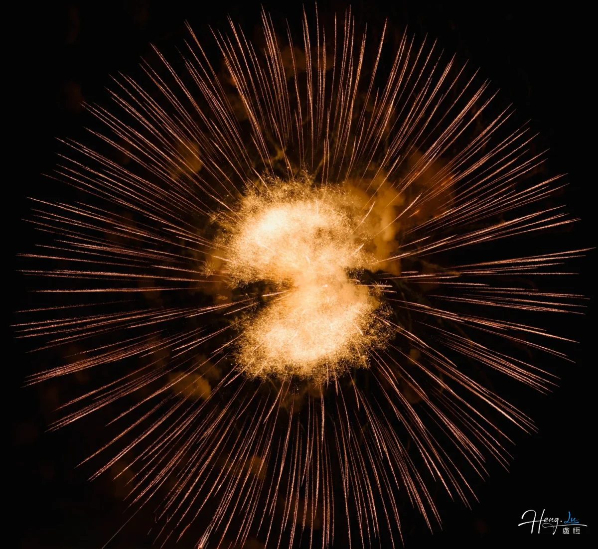 Golden Firework Explodes Radiantly In Dark Night Sky