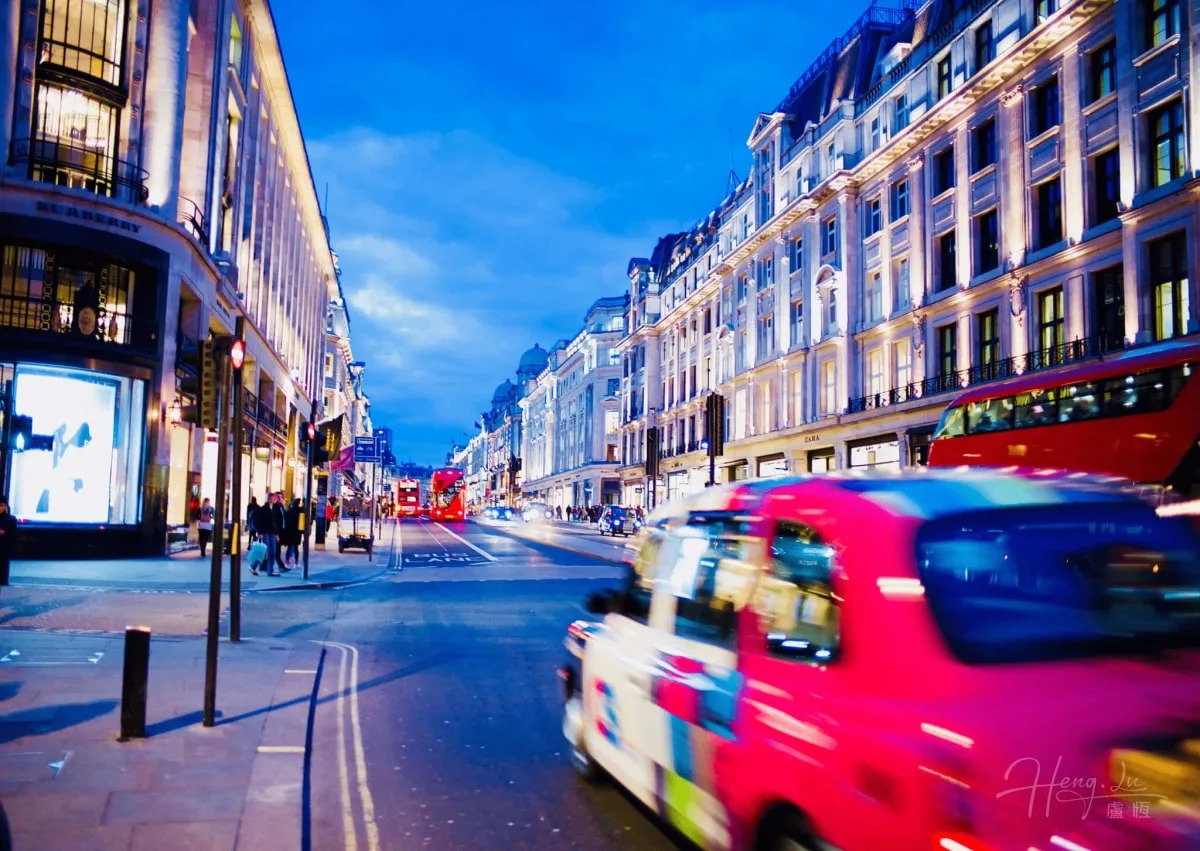 Vibrant Evening Scene on London’s Regent Street with Lights
