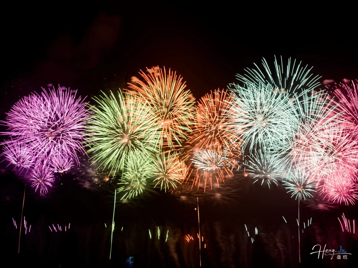 Colorful Fireworks Burst Together Illuminating Night Sky Beautifully
