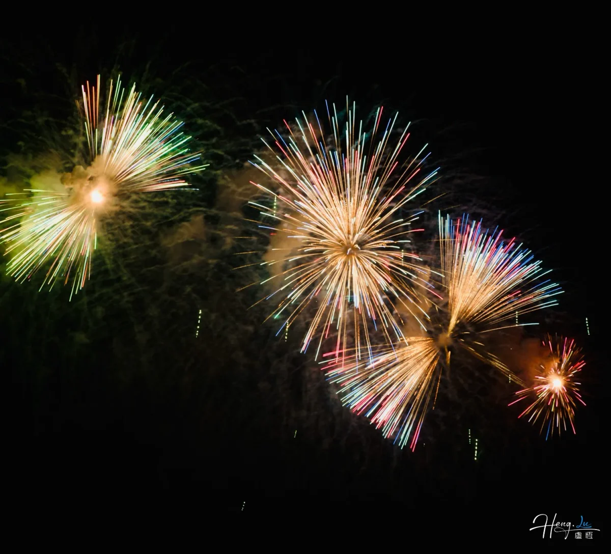 Colorful Fireworks Bursting In Night Sky