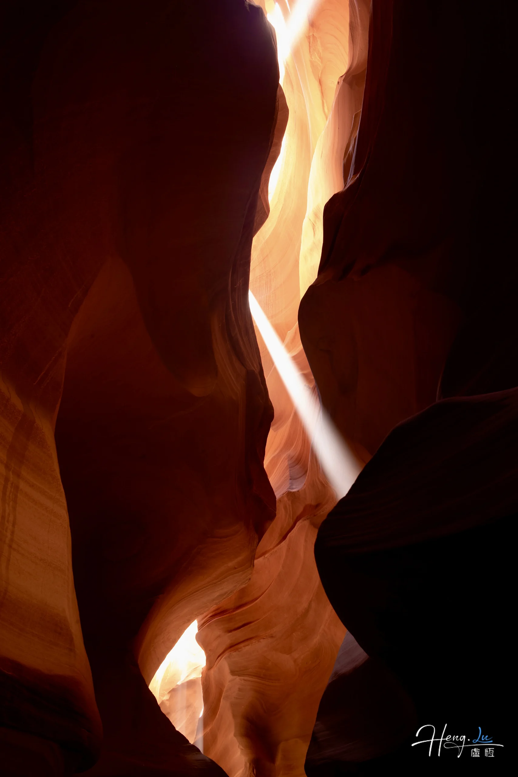 Sunbeam illuminating narrow canyon