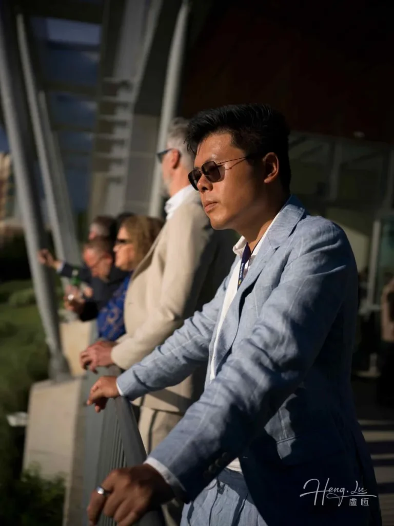 Luheng was Wearing Light Blue Blazer on the Bridge Luheng-in-light-blue-blazer-standing-on-bridge