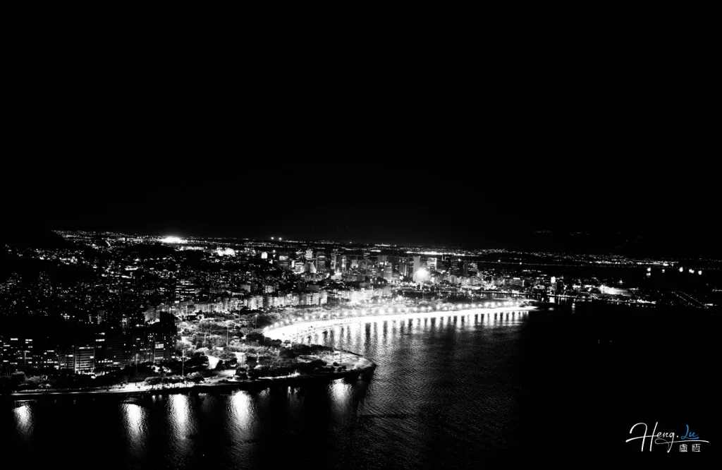 City Night Coastline with Lights Reflection View City-night