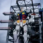 Large Gundam Robot Statue Under Cloudy Sky with Industrial Structure Large-gundam-robot-statue-under-cloudy-sky