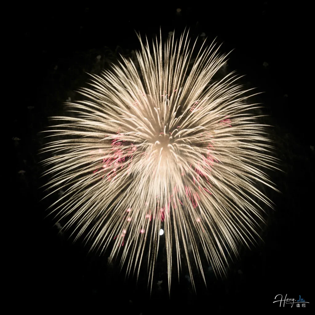Pale Golden Firework with Red Sparks Bursting Against Night Sky pale-golden-firework-with-hints-of-red-sparks